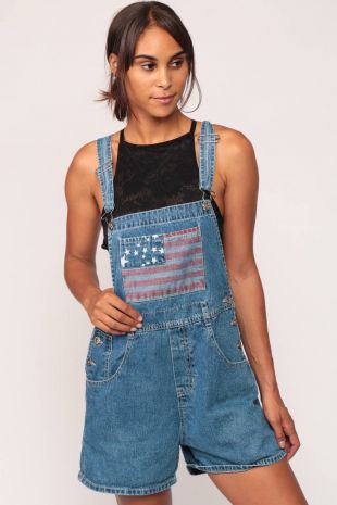 Denim Overall Shorts 90s Jean Shorts AMERICAN FLAG Jeans Bib