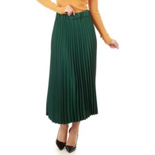 Green pleated skirt in satin
