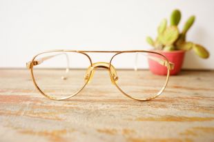 Vintage Eyeglass 1970s Aviator Frames By Marcolin  Italy Gold Electroplated NOS