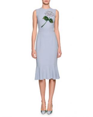 Dolce & Gabbana Hydrangea Embellished Flounce Hem Dress, Light Blue