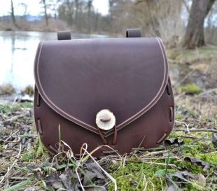 CUIR sac historique bois de cerf OS brun reconstitution historique médiéval moyen âge Viking Vikings Ragnar pochette bourse reconstitution