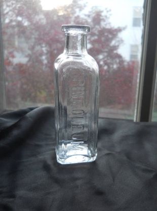 Pineoleum bouteille, clair médecine Vintage bouteille en verre, 25 DRAM, 5 1/4",