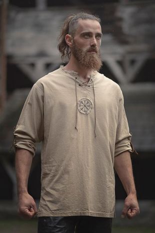 Linen man shirt with ancient viking embroidery