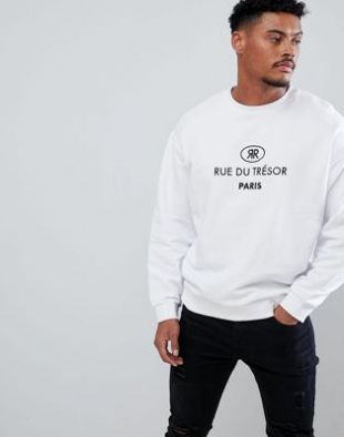ASOS DESIGN   Sweat shirt avec texte brodé en français   Blanc at asos.com