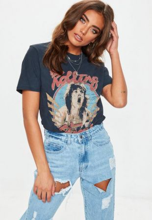 t-shirt bleu marine imprimé Rolling Stones