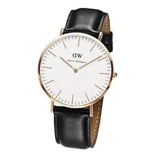 Daniel Wellington   0107DW   Sheffield   Montre Mixte   Quartz Analogique   Cadran Rose   Bracelet Cuir Noir