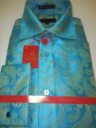 Mens Fancy Jacquard Teal Blue Paisley Leonardi French Cuff Club Shirt Style 403  | eBay
