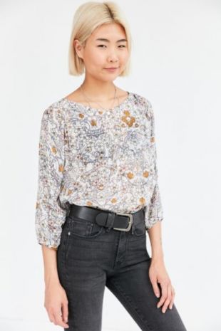 Ecote Floral Pintucked Dolman Blouse