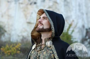 Elfique doublé laine manteau « Chevalier de l’ouest » ; roi de manteau ; manteau doublé ; manteau d’or ; Cape en laine ; manteau noir ; manteau
