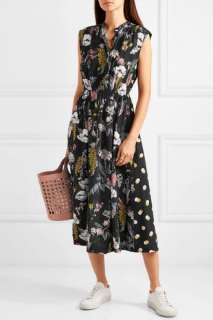 Markus Lupfer   Robe midi en crêpe de Chine de soie imprimé Isla