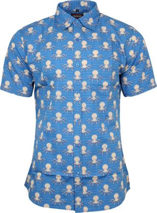 Run & Fly Mens Octopus Print Short Sleeved Shirt Retro Kitsch 50s 60s 70s 80s | eBay