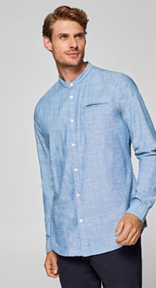 Chemise en chambray à col montant, 100 % coton