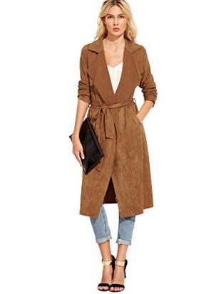 ROMWE Top Femmes Coat Manteaux Manches Longues en Daim-Artificiel avec Poches