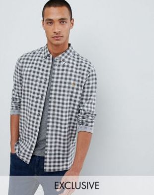 Farah Bobby Chemise slim en jersey à carreaux gris