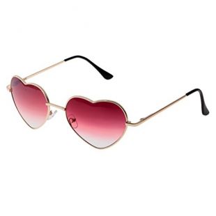 MagiDeal Lunettes de Soleil Femme Forme Coeur Amour avec Monture Métallique Mode Rétro Classique - Rouge clair, 15cm