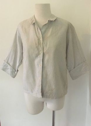 Chemisier à rayures Vintage | Macshore Classics | Bouton avant Blouse à rayures gris et blanc | des années 1950 col chemisier