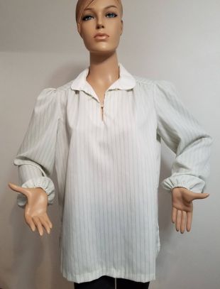 Vert blanc chemisier des années 70 ou 80 longues manches col Claudine Young Stuff taille L