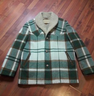 Woolrich Sherpa Lined Shirt Jacket M Wool Off white Green Plaid Button Front USA | eBay