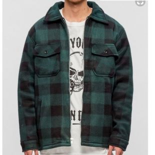 Warren Lotas Flaming Skull Plaid Sherpa Jacket