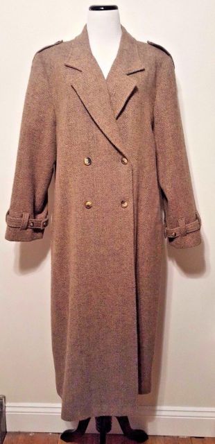 ORVIS Long Women's Wool Coat Sz 16 Double Breasted Brown Tan | eBay