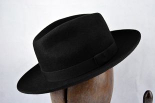Black Wool Felt Western Fedora   Pure Wool Felt Handmade Fedora Hat  Wide Brim   Men Women