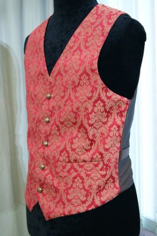 Rouge et or brocart gilet Goth Steampunk victorien Chap marié mariage obsidienne neuf