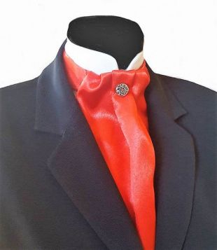 Pk26 lumineux rouge soyeux Cravat col Jabot victorien Steampunk mariage courses Ascot perle bouton Ready To Wear