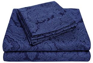 Superior Cotton Blend 600 Thread Count Wrinkle Resistant 3-Piece Twin XL Sheet Set Paisley Navy Blue