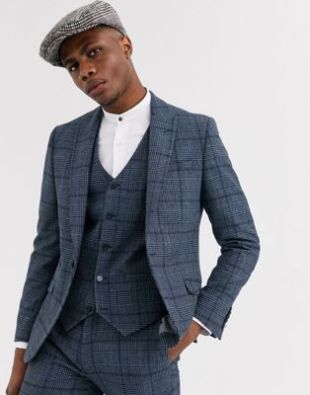 slim suit jacket in blue check