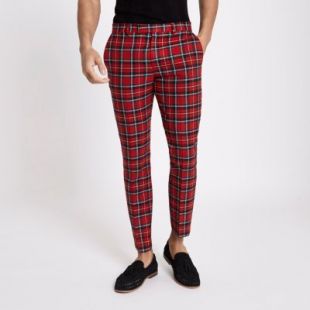 ​Pantalon court skinny motif écossais rouge