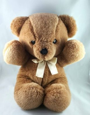 1979 marron clair Dali câlins nounours avec un noeud jaune peluche 15" haut