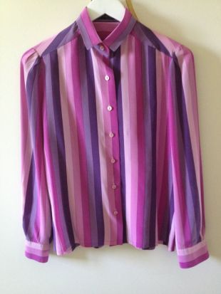 Chemisier en soie,vintage 80, rayures, violets,Louis Freraud, taille S