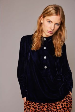 Chemise en velours lisse bleue