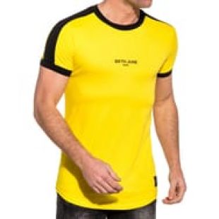 SIXTH JUNE T shirt jaune logo bandes noires