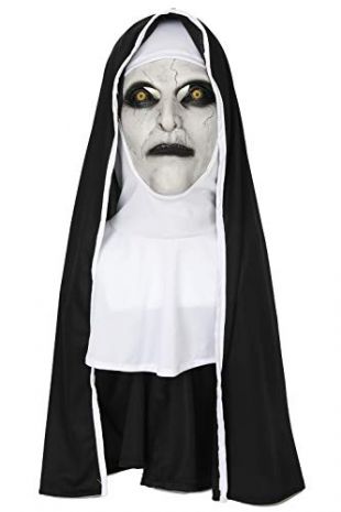 Wellgift Nonne Masque & Headpiece Halloween Nun Mask Cosplay Costume Femmes Tête Complète Casque Déguisement Carnaval Prop