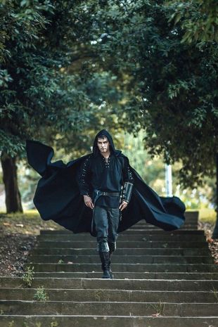 Velours noir cape à capuche Cape sorcière médiévale magicien foncé long GN cape halloween