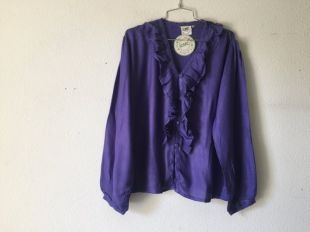 Blouse Vintage   volant haut V cou bouton chemise Inde violet Top manches longues