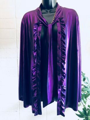 Violet métallisé chemise DISCO volante drapé manches rétro haut moyen domestique livraison gratuite