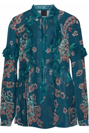 Ruffle trimmed floral print silk chiffon blouse | ANNA SUI | Sale up to 70% off | THE OUTNET
