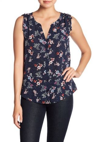 Sanctuary Sleeveless Tie Craft Shell Floral Print Blouse