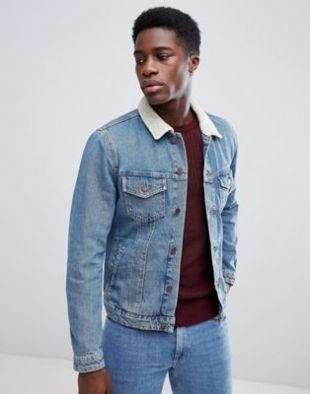 Jack & Jones Fleece Collar Denim Jacket at asos.com
