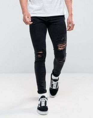 Jack & Jones Intelligence jeans in skinny fit ripped black denim at asos.com