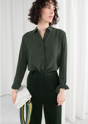 Straight Fit Silk Shirt   Dark Green   Shirts