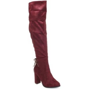 Cuissardes à talon bordeaux avec lacets