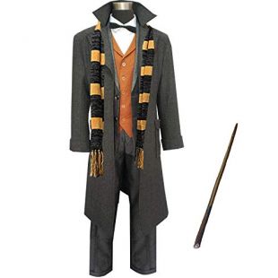 Adult Official Coat for Magician Cosplay Costume Coat with Wand Halloween (M) Grey