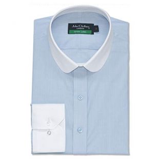 Mens Penny Collar Shirt Sky Blue pin Stripe Banker White Round Club Cotton Gents