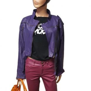 Veste blouson perfecto en cuir violet T M