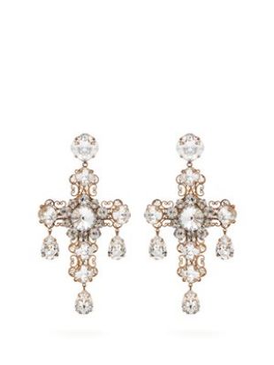 Crystal cross clip on earrings