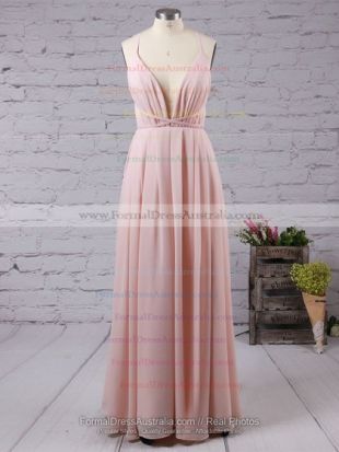 Sheath/Column V neck Chiffon Split Front Floor length Backless Hot Formal Dresses   formaldressaustralia.com
