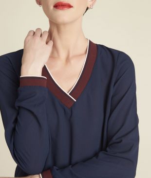 Blouse marine encolure contrastée carmen   Tops